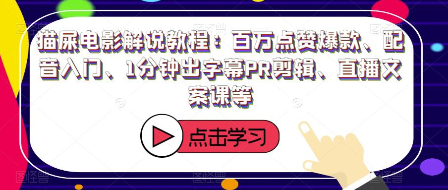 猫屎电影解说教程：百万点赞爆款、配音入门、1分钟出字幕PR剪辑、直播文案课等