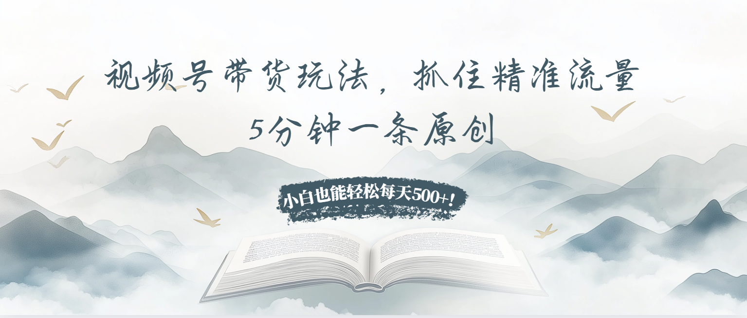 视频号带货玩法，抓住精准流量，5分钟一条原创，小白也能轻松每天500+